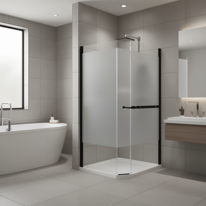 Frosted Shower Door 36.6-37.8x74.8 In <b>Black</b> <b>Frame</b> Sliding Tempered Glass 8mm Minimalist Rectangular - Product Image 2