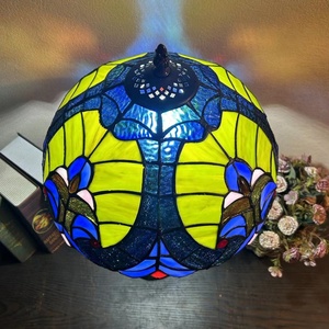 LongHuiJing European Simple LED Table Lamp Blue Stained Glass Lampshade E27 Living Room Adjustable Desk <b>Light</b> H20xW12In - Product Image 3