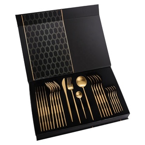 Conjunto de 304 aço inoxidável, colher de prata fosca, garfo, faca, talheres de ouro 18/10, talheres de titânio - Product Image 1