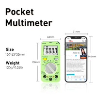 VA25B Nouveau mini multimètre numérique de poche Voltmètre sans contact Ampèremètre AC/DC Buzzer Continuité K Température LCD