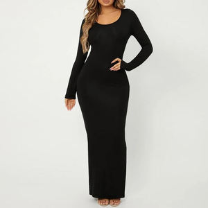 F230159 özel Logo kadın giyim Casual güz katı renkli kurşun kalem Maxi elbise uzun kollu Bodycon zarif bayanlar parti elbise - Product Image 4