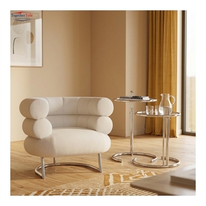 <b>Retro</b>-Modern Accent Chair Bold Tubular Metal Frame Plush Sponge Seat <b>Cushion</b> Curved Rolled Arm Design for Living Spaces - Product Image 2
