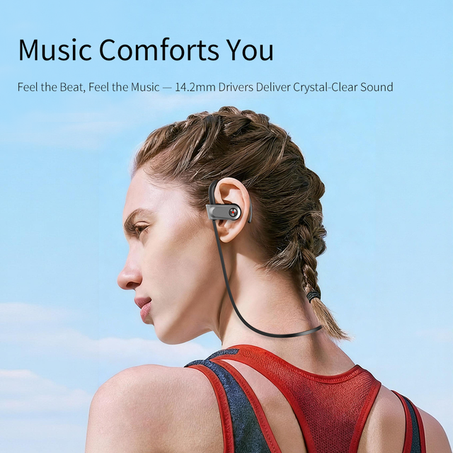 Lightweight Wireless Ear Hook Headphones Active Noise Cancellation LED Battery for 6.0 IPX4 Waterproof for Business Travel