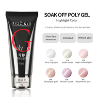 2022 meilleure qualité poligel en tube 6 couleurs ensemble avec lampe acrylique poly gel uv vernis à ongles professionnel extension gels acryliques