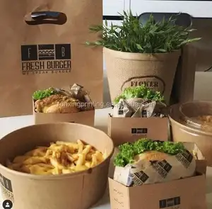 Runxing özel Compostable çevre dostu kağıt kutuları Fast paket servis kutusu gıda ambalajı