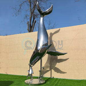مخصص كبير دولفين قبلة امرأة الفولاذ المقاوم للصدأ دولفين الأسماك المنحوتات حديقة في الهواء الطلق الزخرفية مرآة معدنية تمثال الحوت - Product Image 2