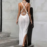 Женская однотонная пляжная блузка, Повседневное трикотажное платье с вырезами и открытой спиной, лето 2022