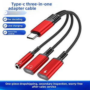 Cable Adaptador 3 en 1 de Nailon Trenzado de 60W con Conector <span class=keywords><strong>Tipo</strong></span>-<span class=keywords><strong>C</strong></span> y <span class=keywords><strong>Entrada</strong></span> de Auriculares de 3.5mm, <span class=keywords><strong>Entrada</strong></span> de CC y Salida de CA para Laptop y Teléfono Móvil - Product Image 3