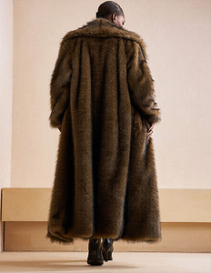 Abrigo largo y grueso de talla grande, estilo vintage, holgado, tejido, con un solo botón, ecológico, de piel sintética, informal, de invierno, de poliéster. - Product Image 3
