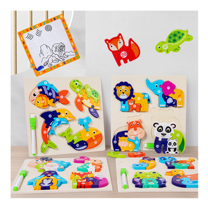 Puzzle 3D in Legno Montessori 2-in-1 per Bambini, Educazione Precoce, Puzzle Cartoon con Lavagna <span class=keywords><strong>da</strong></span> Disegno, <span class=keywords><strong>Giochi</strong></span> Certificati En71 per Ragazzi - Product Image 1