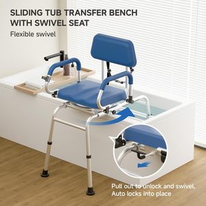 כסא מקלחת מסתובב לקשישים - כסא בטיחות מתכוונן לשימוש בית חולים ומלונות עם ידיות - Product Image 4