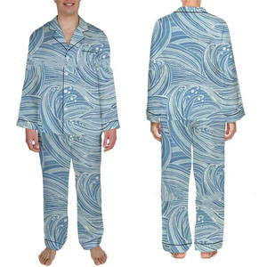 All'ingrosso pigiami personalizzati per gli uomini 2 <span class=keywords><strong>pezzi</strong></span> morbidi manica lunga stampa su richiesta Home Lounge Wear da <span class=keywords><strong>uomo</strong></span> in raso ampio - Product Image 5