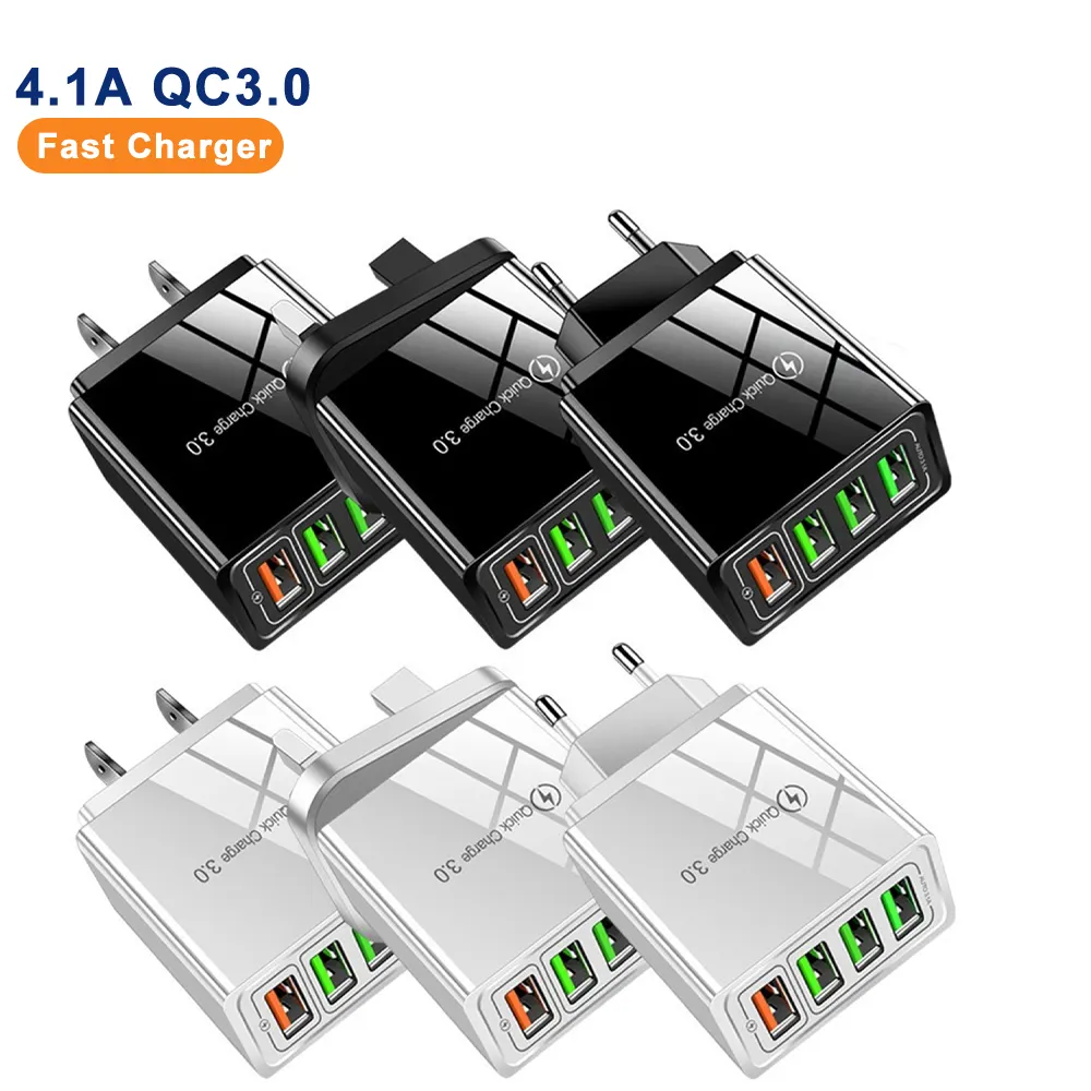 Wholesale Color QC3.0 3A 4USB Charger EU UK US Mobile Wall Charger Adapter for iPhone and Android Phone