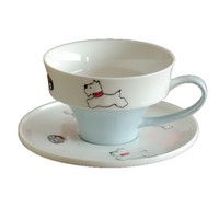 Ensemble tasse et soucoupe en céramique motif chien de dessin animé, style américain, compatible micro-ondes, pour café, thé, maison et bureau