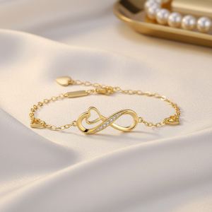Fábrica <span class=keywords><strong>de</strong></span> Joyería OEM, Pulsera Infinita <span class=keywords><strong>de</strong></span> Plata <span class=keywords><strong>de</strong></span> Ley 925 con Circonita, Símbolo <span class=keywords><strong>de</strong></span> <span class=keywords><strong>Amor</strong></span> Infinito en Forma <span class=keywords><strong>de</strong></span> Corazón, Chapada en Oro <span class=keywords><strong>de</strong></span> 18K <span class=keywords><strong>de</strong></span> Lujo - Product Image 1