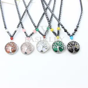 Pasirley Wholesale Colorful Crystals Hematite Pendant The Tree Of Life Nature Stone For Healing