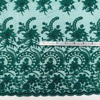 Tissu en dentelle brodée africaine en gros avec perles, dentelle en tulle luxueuse avec pierres, dentelle française pour robe de femme