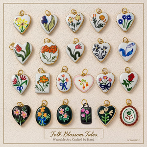 Folk Blossom Tales | 18K PVD Gold Plated Stainless Steel Hand Painted Flower Charm Pendant for Jewelry Making Waterproof Durable - Product Image 1