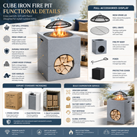 Pilier carré moderne 3-en-1 en pierre artificielle MGO avec grille de barbecue et rangement pour bois pour foyer extérieur – Vente en gros