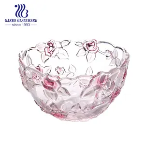Rose flower glass fruit bowl and glass plate glassware set and tableware with spray color for kitchenware with high quality