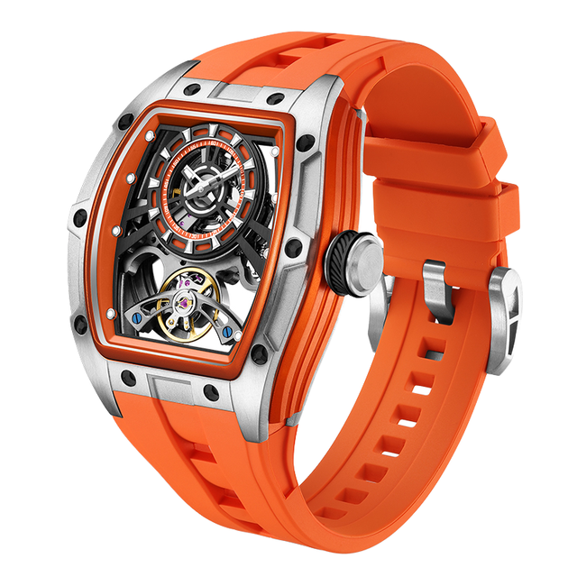 Best Seller Your Logo Luxury Men's Mechanical Watch 30M Waterproof Luminous Silicone Strap Hollow Dial Alarm Square