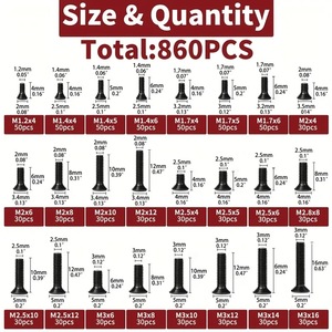 Sanya <b>Miniature</b> Computer Screw Set 250/860 Pcs Black Carbon Steel Sink Head Machine Screws For Electronics Repair - Product Image 4