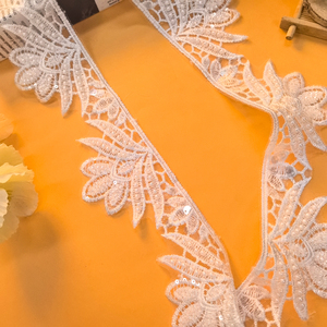 Một Mặt Sóng Trắng Vải Lưới Vòng Bead Ống <span class=keywords><strong>Sequin</strong></span> Thêu Ren Ribbon Cho Trẻ Em Ăn Mặc Và Tự Làm Phụ Kiện Ren - Product Image 3