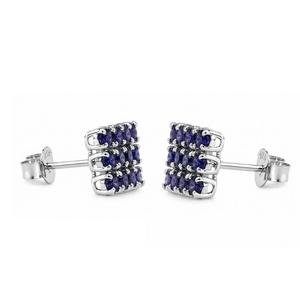 925 Sterling <b>Silver</b> Rhodium Plated Blue Sapphire Square Cluster <b>Stud</b> Earrings - Product Image 4