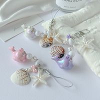 Porte-clés style INS, série marine, thème océan, avec perles, coquillages, étoiles de mer, baleines, pendentif breloque, cordon, ornement suspendu pour l'été et la plage, cadeau