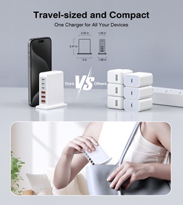 Caricabatterie USB Type C HNT GaN 100W 3A3C Port PD+QC da Viaggio con OVP OTP, Mini Caricatore Rapido Compatto per <span class=keywords><strong>iPhone</strong></span> 17/16/15/14/13 <span class=keywords><strong>Pro</strong></span> Max - Product Image 4