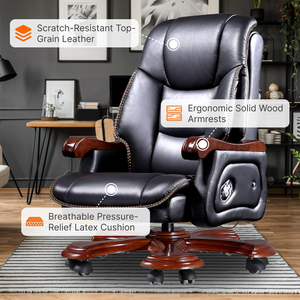 Luxuriöser Italienischer Design-Chefsessel mit Hoher Rückenlehne, Drehbar, aus Schwarzem Echtleder, mit 10 Rollen, Direkt ab Werk - Product Image 5