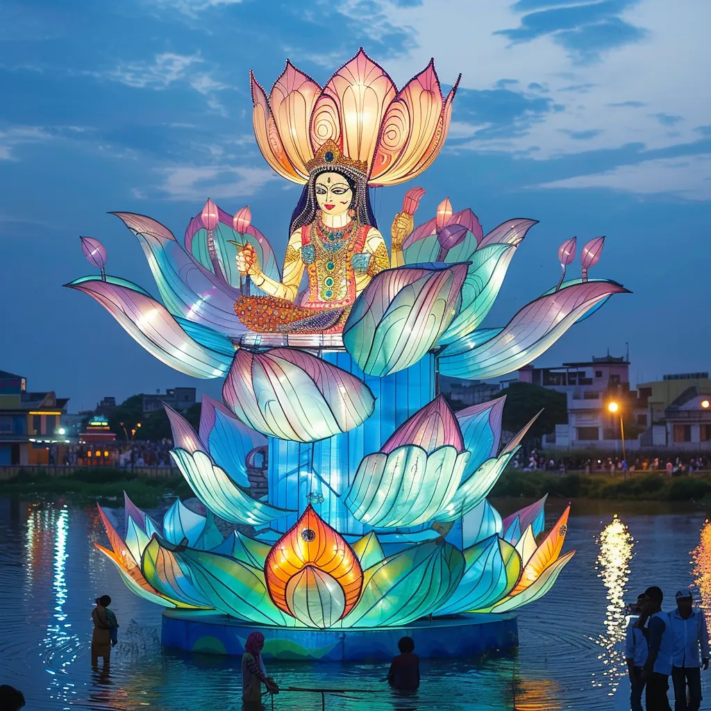 2024 Grandes crenças religiosas ao ar livre em Dagar, Índia Grandes lanternas budistas coloridas em 3D