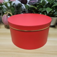 Kotak Kertas Bulat 5 Buah Warna Solid Laris Manis, Kotak Bunga Merah Besar Bulat dari Karton untuk Hari Valentine