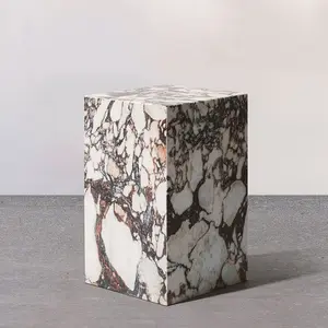 The Industry Wholesale Price Corner Side Table Calacatta Viola Marble Plinth Block Tall End Table