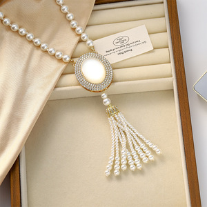 Guohaoshipin Pearl Necklace Oval Pendant Tassel Design For Sweater Chain - Product Image 4