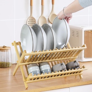 Bamboo Dish <b>Drying</b> <b>Rack</b> 2-Tier Collapsible Drainer Dish <b>Drying</b> <b>Rack</b> or Dish Plate for Kitchen Home Apartment - Product Image 5