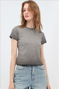 Camiseta básica de algodón para mujer, Camiseta básica de manga corta con cuello redondo <span class=keywords><strong>rosa</strong></span> ajustada para verano, Camiseta básica fina para niñas y bebés - Product Image 3