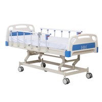 Lit d'hôpital électrique à 3 fonctions, hauteur réglable, dossier et repose-jambes réglables, lit médical pour patient avec poteau porte-perfusion et table de repas