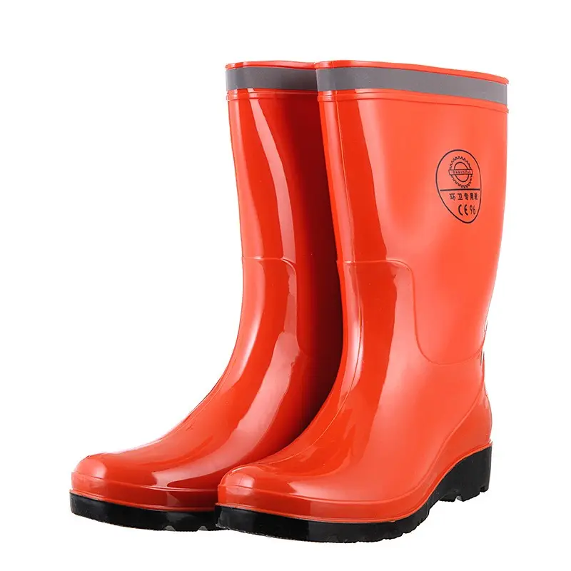 Fabriek Directe Verkoop Vrouwen Midden Cut Veiligheid Regen Laarzen Met Reflecterende Strip Oranje Mijnbouw Gom Laarzen Waterdichte Regen