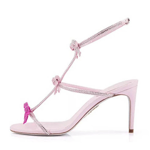 XSD Summer Women's High Heels Outdoor Party Plus Size Bowknot <b>Crystal</b> Sandals 8cm Height Increasing High <b>Top</b> Style - Product Image 2