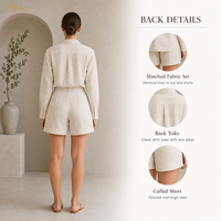 Ensemble chemise et short en lin Yegao pour femme – Vêtements en gros, chemises pour femme, fabrication directe sur mesure OEM ODM