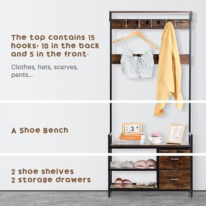 <span class=keywords><strong>Porte</strong></span>-<span class=keywords><strong>manteau</strong></span> <span class=keywords><strong>en</strong></span> gros d'usine étagère de rangement pour vêtements <span class=keywords><strong>avec</strong></span> étagère et 2 tiroirs de haute qualité pour chambre et salon marron - Product Image 5