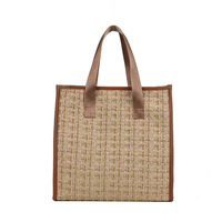 Vintage Tweed Karierter Stoff Weicher PU-Griff Handtasche Große Kapazität Tragbare Tägliche Kosmetik-Aufbewahrung Schulter-Organizer