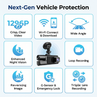 Caméra embarquée Wi-Fi 3 canaux 1080P à prix avantageux avec écran IPS de 2 pouces, 170° °   Vision large, vision nocturne améliorée, suivi GPS