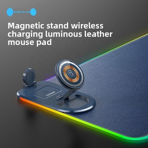 Alfombrilla de ratón de carga inalámbrica rápida 3 en 1 de 15W, alfombrilla de juego luminosa de Color <span class=keywords><strong>RGB</strong></span> con logotipo personalizado gratis, alfombrilla de ratón de cuero, cargador inalámbrico - Product Image 5