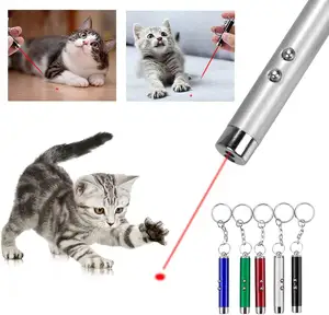 安い2-in-1赤色レーザーライトLEDポインターペン白い懐中電灯トーチ猫インタラクティブトレーニングペンバッテリーなし