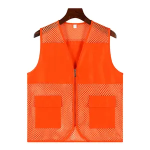 Vest Uniform Werkvest Mouwloos Gebreide Vest Oranje Kleur Oem Logo Fabrieksprijs Hoge Kwaliteit