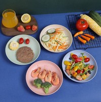 Ensemble d'assiettes à pâtes réutilisables écologiques, ensemble de vaisselle, assiettes incassables en paille de blé pour pique-nique et camping