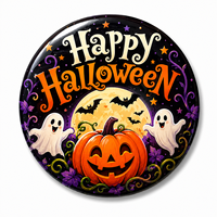 Badge en fer blanc personnalisé, motif fantôme de dessin animé moderne pour Halloween, impression UV, faible MOQ, vente en gros d'usine, pour festivals et fêtes