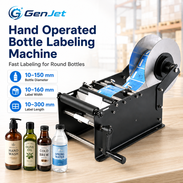 Compact Manual Round Bottle Labeler 10 to 160mm Label Width 10 to 300mm Length for Bottles Jars and Small Batch Packaging
